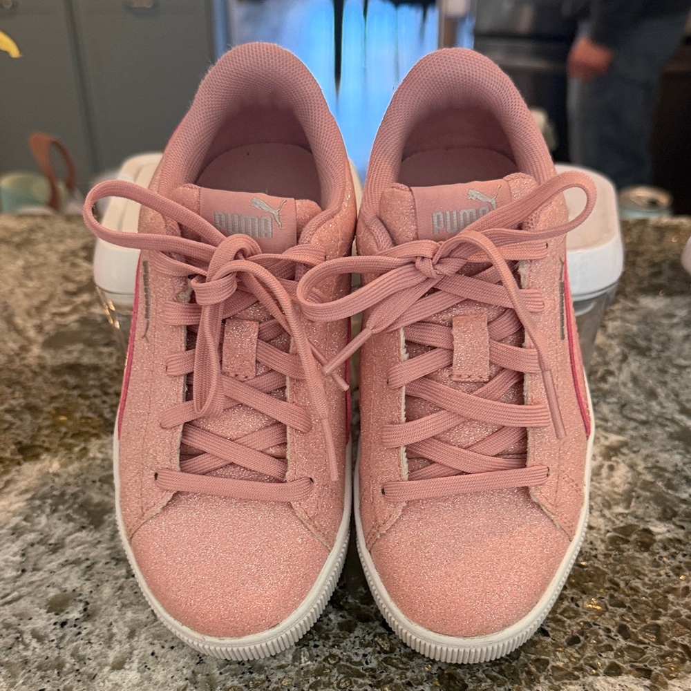 Puma US 12C Kids Pink Glitter Platform Sneakers